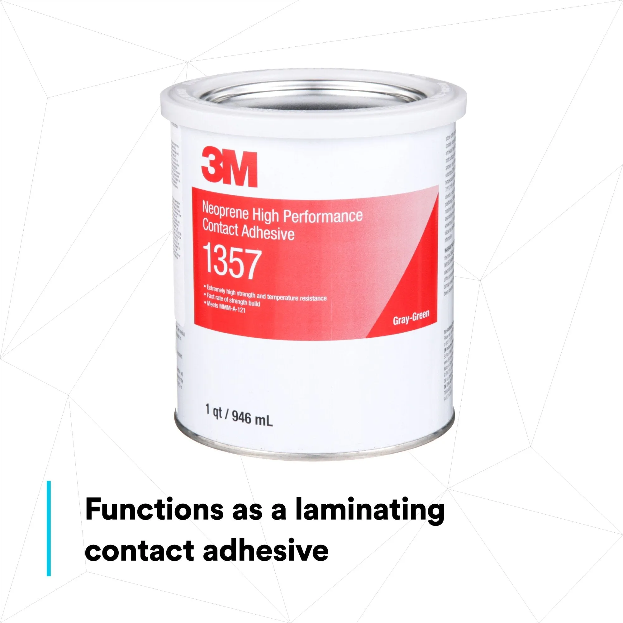 3M Neoprene High Performance Contact Adhesive 1357, Gray-Green, 1 QuartCan