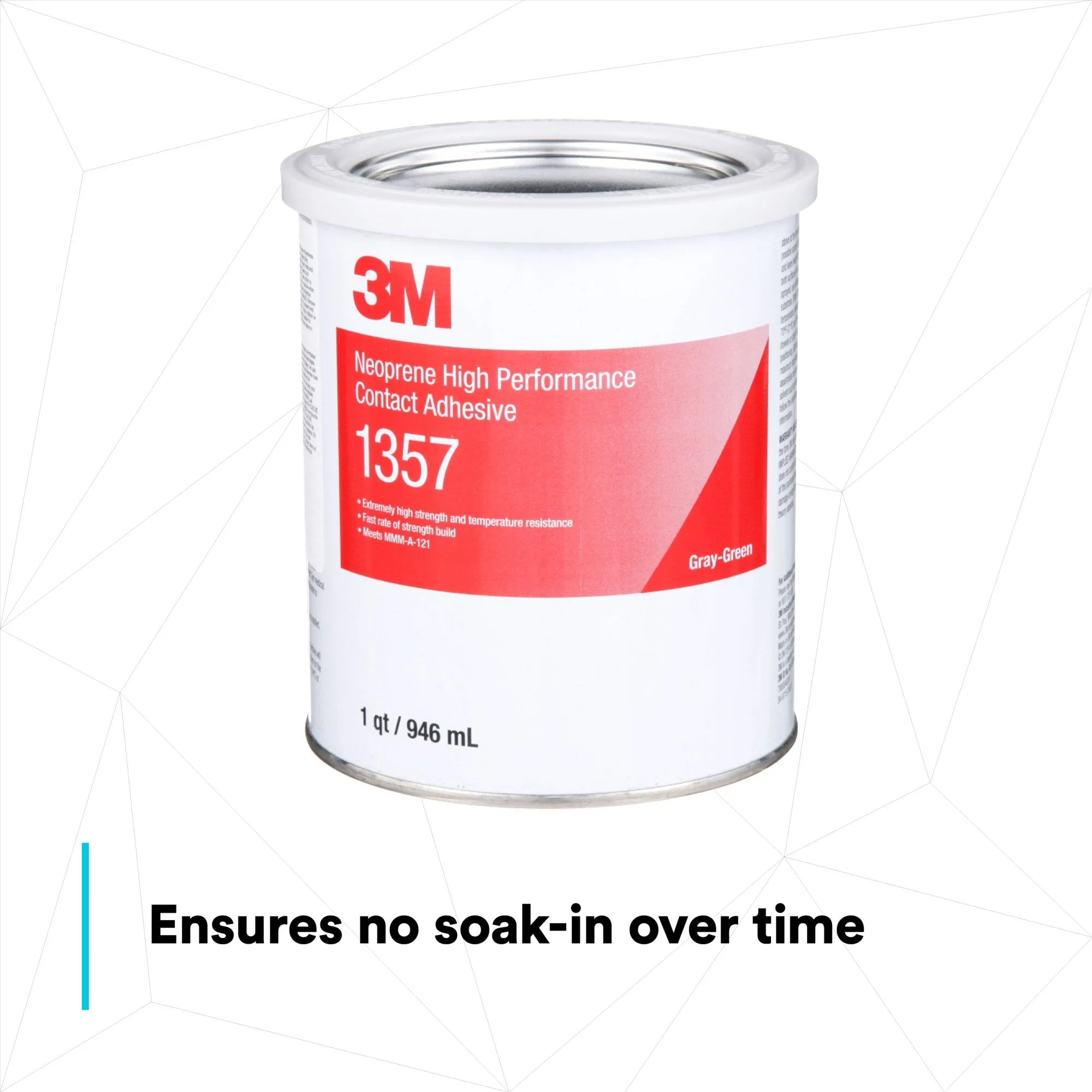 3M Neoprene High Performance Contact Adhesive 1357, Gray-Green, 1 QuartCan