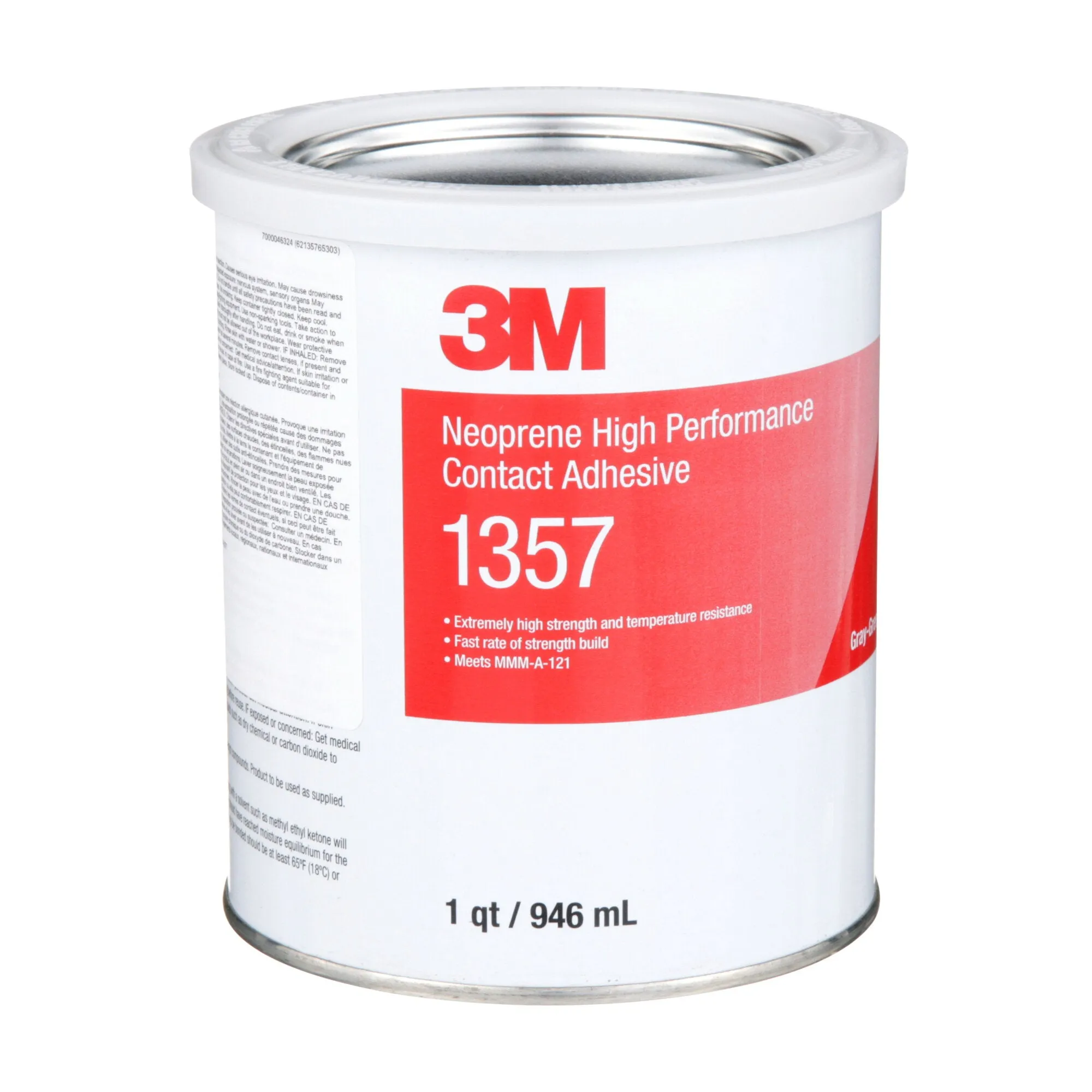 3M Neoprene High Performance Contact Adhesive 1357, Gray-Green, 1 QuartCan