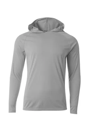 A4 Mens Performance Moisture Wicking Long Sleeve Hooded T-Shirt Hoodie - Graphite Grey