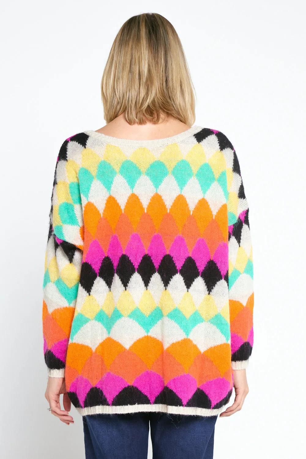 Argyle Knit Jumper - Cream/Rainbow