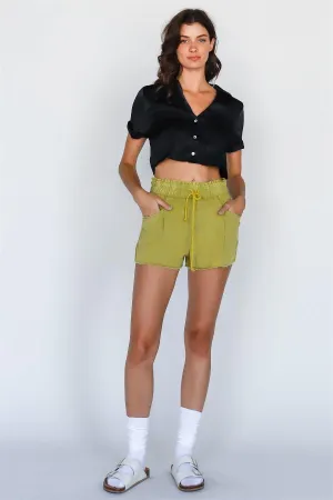 Back Satin Effect Textured Shirt Crop Top /4-2-1