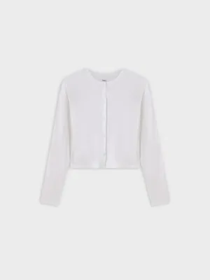 Basic T-Shirt Cropped Cardigan-White