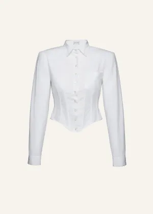 Cropped corset button-up shirt in white