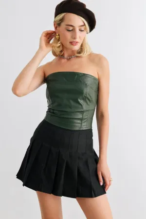 Dark Green Faux Leather Strapless Crop Corset Top /1-2-2-1