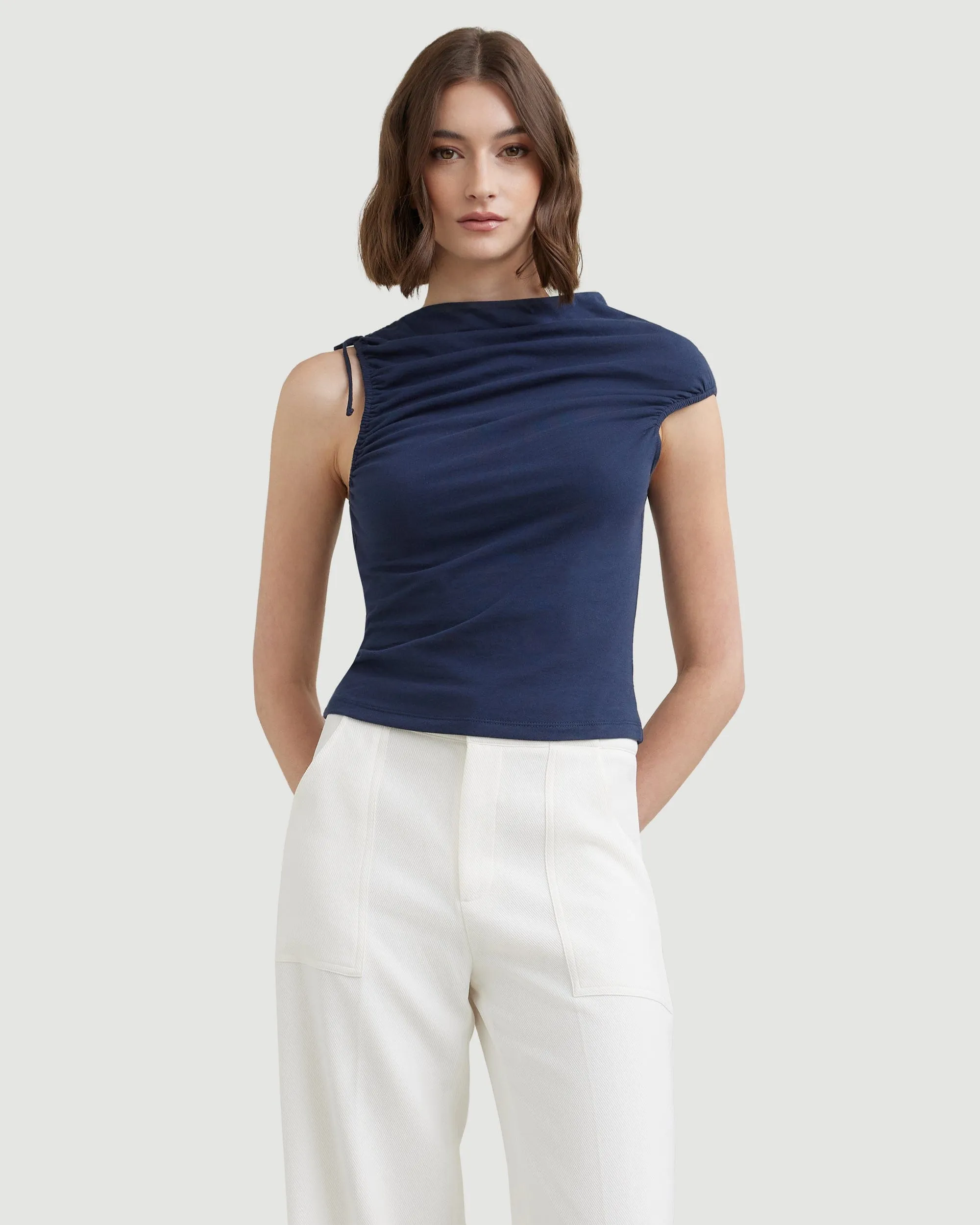 Delphine Ruched Sleeveless Tee