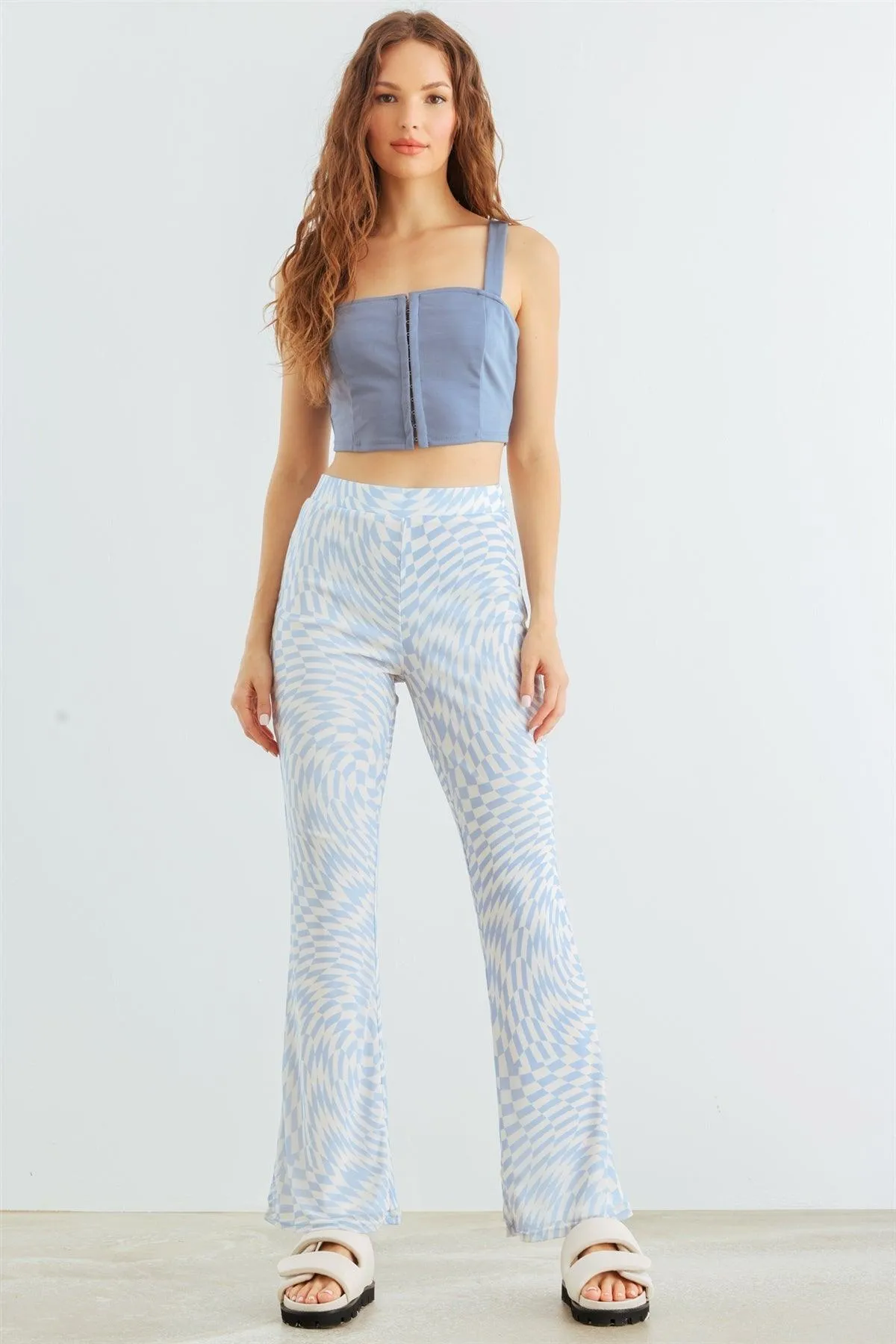 Dusty Blue Sleeveless Eye Hook Corset Crop Top