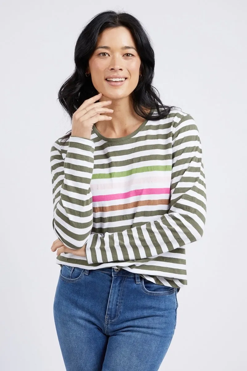 Elm - Harmony L/S Tee - Khaki White Stripe