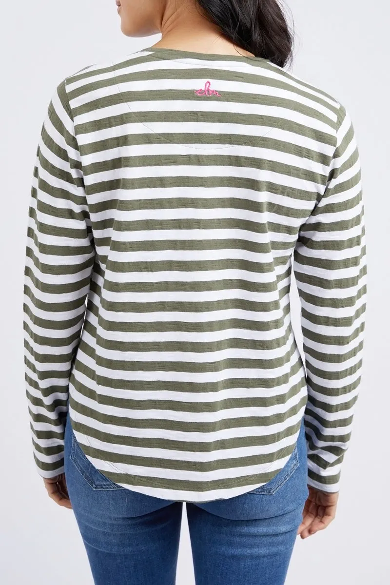 Elm - Harmony L/S Tee - Khaki White Stripe