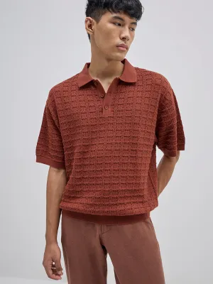 ETA Rust Textured Relaxed-Fit Cotton Polo T-Shirt