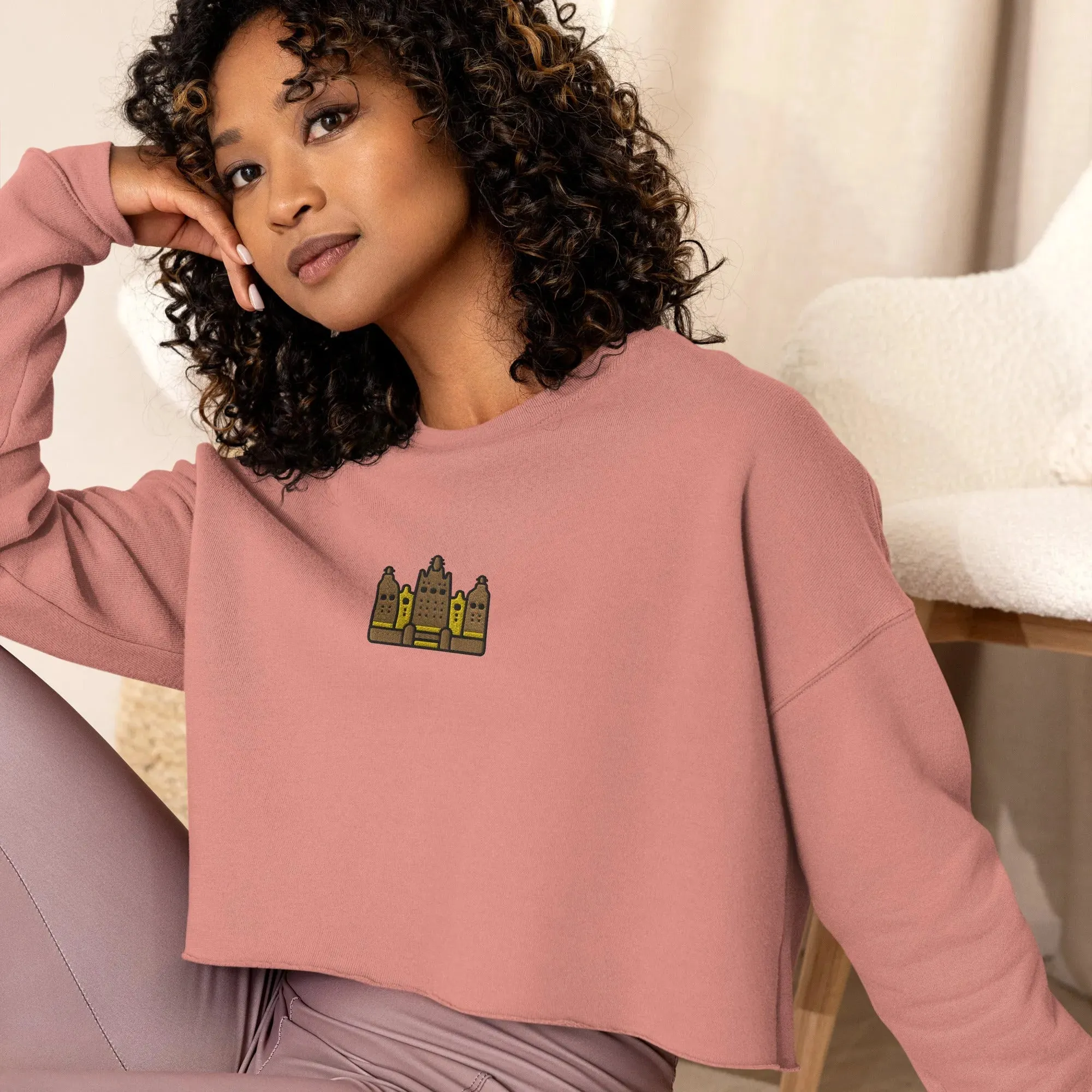 Malian Great Mosque Embroidered Cropped Sweatshirt