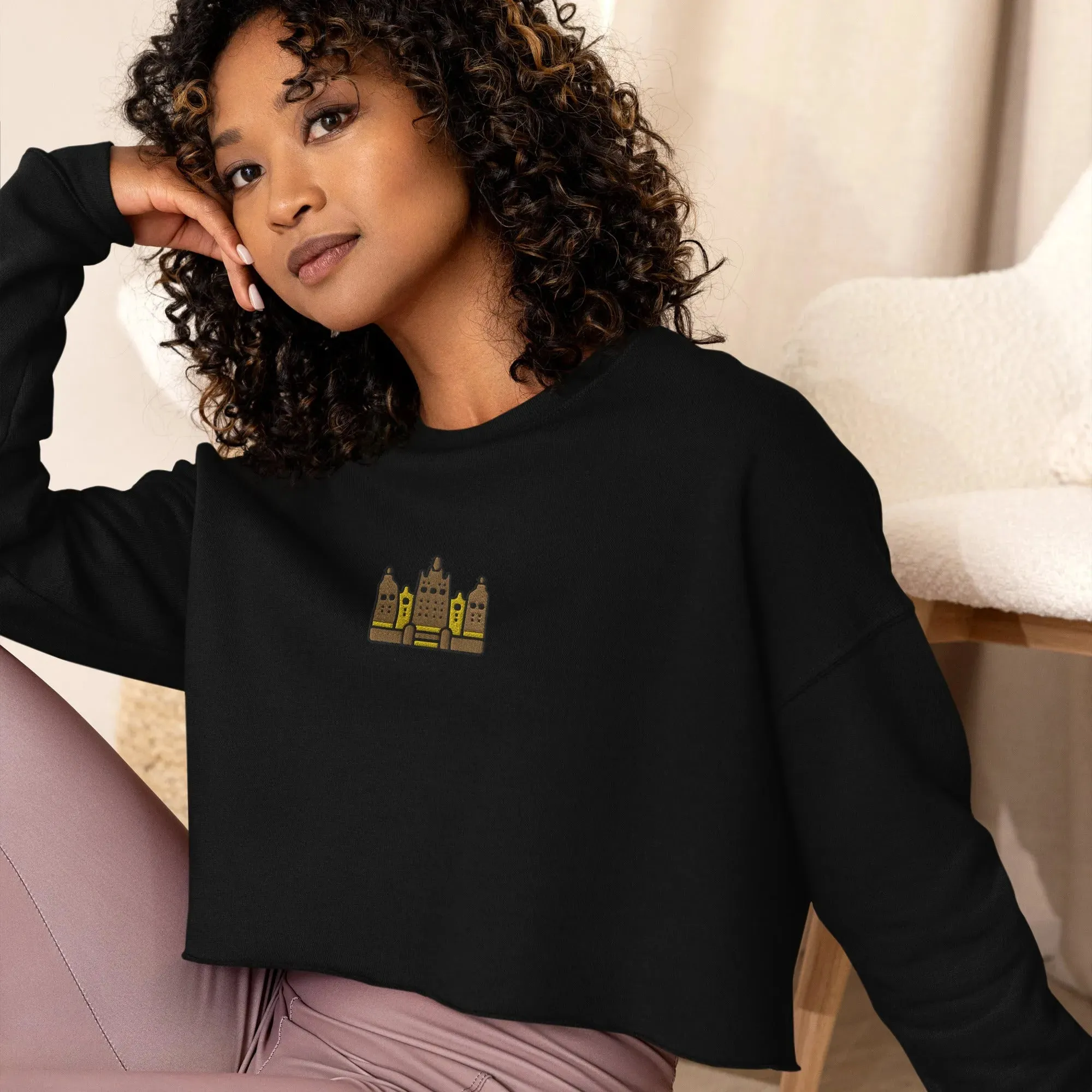 Malian Great Mosque Embroidered Cropped Sweatshirt