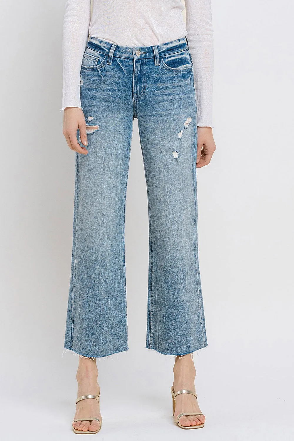 Mid Rise Crop Wide Leg Jeans