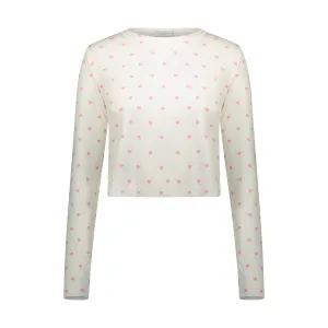 Polkadot Pink Hearts Print NELL CROP SLOUCHY CREW LS -Restocked