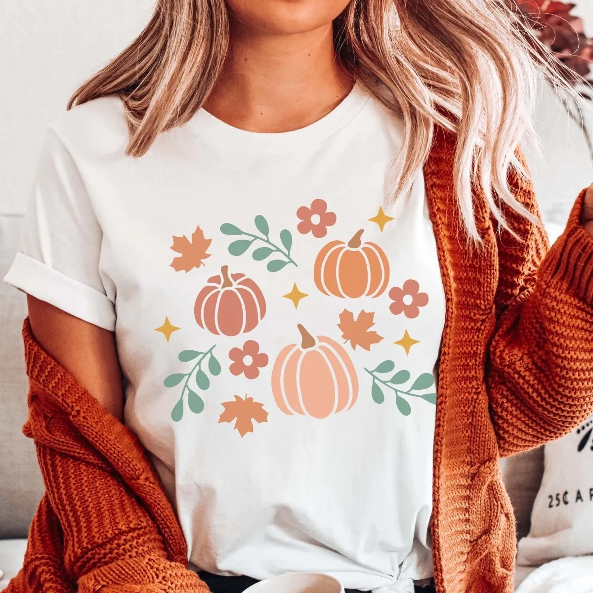 Pumpkin Leaves Collage Wholesale Bella Graphic Tee - Fast Shipping