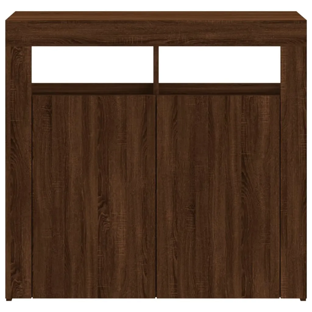 Sideboard with LED Lights Brown Oak 80x35x75 cm