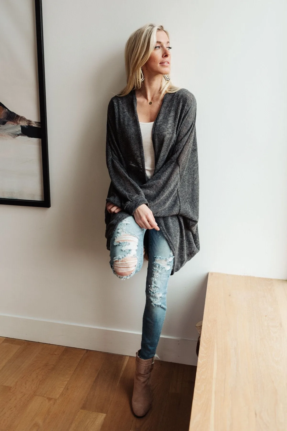 Slouchy Vibe Cardigan in Charcoal