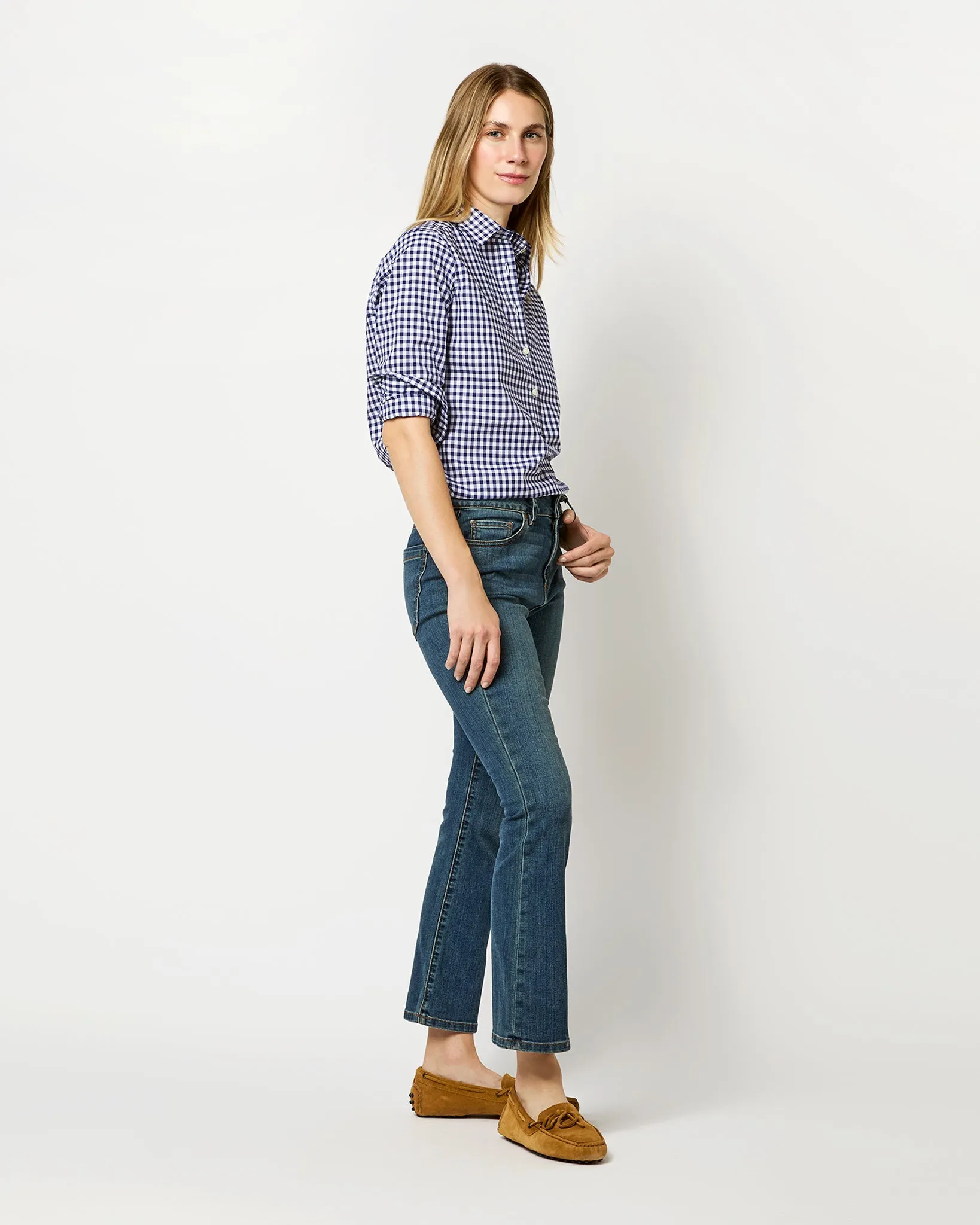 Tomboy Popover Shirt in Navy Gingham Poplin